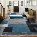 Large Area Rugs,Modern Geometric Patchwork Floor Decor for Bedroom Aesthetic Carpet, Rockwood Collection, Indoor Rugs for Living Room, Dining Room, Nursery, Office, Machine Washable Rug,4x6 Ft Blue
