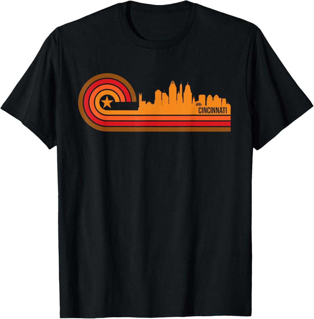 Retro Cincinnati T-Shirt - Cincinnati OH Skyline Shirt T-Shirt (Small, Black)