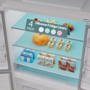 Silicone Refrigerator Liner for Glass Shelves Washable, Drawer Table Mats Non Slip Shelf Liner for Cabinets, 4Pcs Easy Clean Fridge Protector Liner Fridge Mat Kitchen Cabinet Liner for Shelves, Blue (4 Pack (12" x 24"))