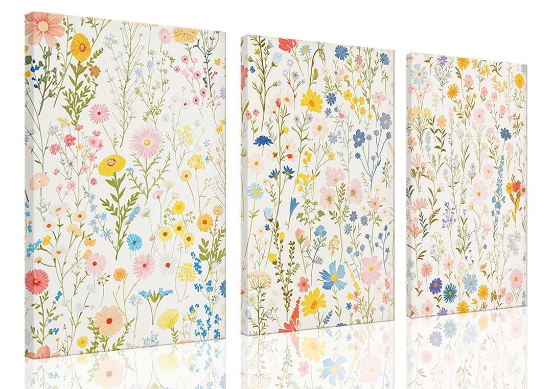 ZQARTZZQ Framed Colorful Wildflower Canvas Wall Art, Floral Wall Art, Watercolor Flower Wall Decor Flowers Pictures Prints Floral Painting Set of 3 for Living Room Girls Bedroom Bathroom
