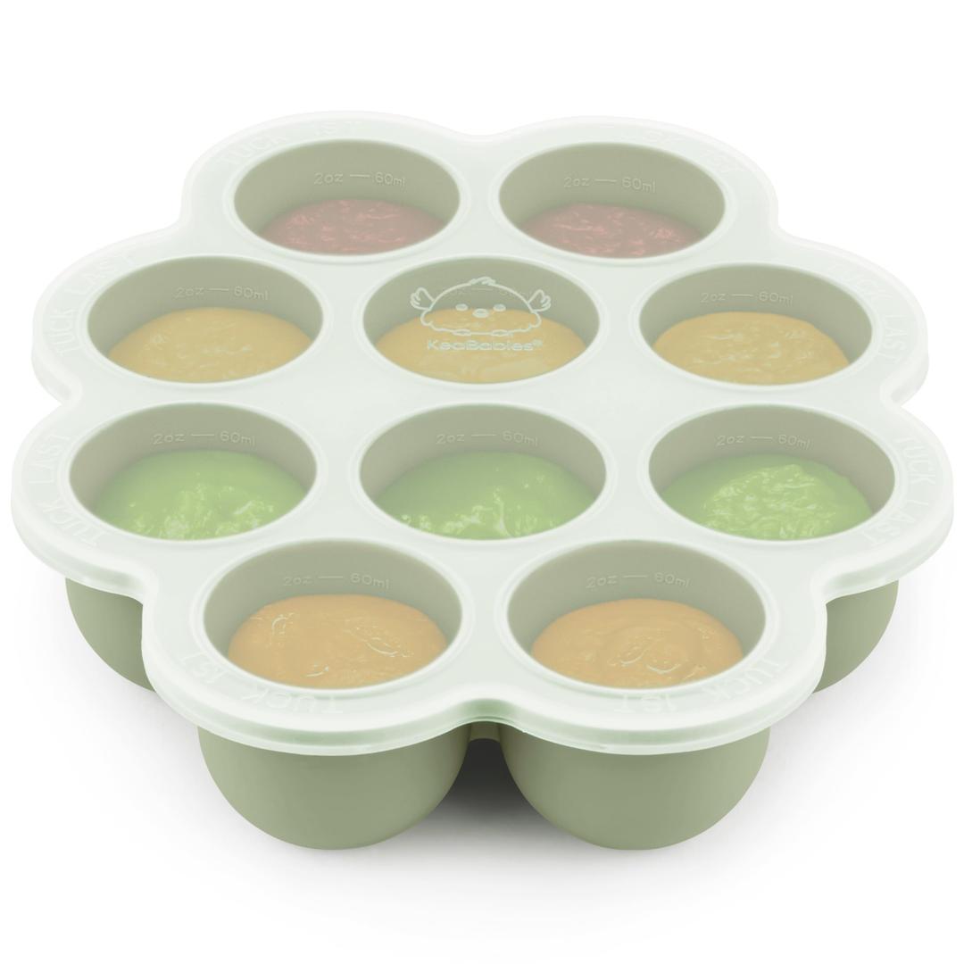 KeaBabies Silicone Food Freezer Trays with Lid, 2oz x 10 Pods Baby Food Storage Containers, Easy Puree Meal Prep, Breast Milk Silicone Freezer Molds, Dishwasher, Microwave Safe, BPAFree (Sage)