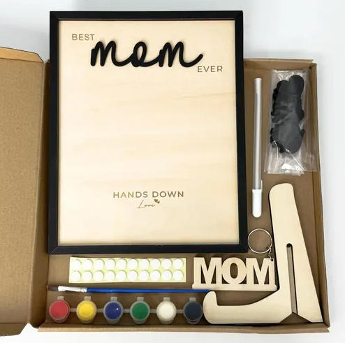Best Mom Ever Hands Down Sign Personalized Father's Day Birthday Gifts Handprint Wooden Plaque Mom  Gifts from Daughter Son Birthday Gifts Mom Art Sign Home Decoration