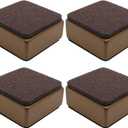 4 Pcs Self-Adhesive Furniture Bed Risers, Square Heavy Duty Carbon Steel Table Sofa Risers Adds 1.2" Height with Felt Pad, Brown