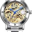 MASTOP Women's Watches Automatic Steampunk Self Winding Mechanical Silver Bracelet Ladies Skeleton Wrist Watch (Gold)