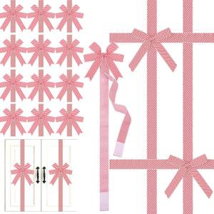 Crowye 14 Pcs Large Valentine's Day Cabinet Bow for Kitchen Door Ribbon Bow Valentine Door Wreath Festival Wrapping Decorations for Tree Kitchen Fireplace Home Front Party(Striped,Red)