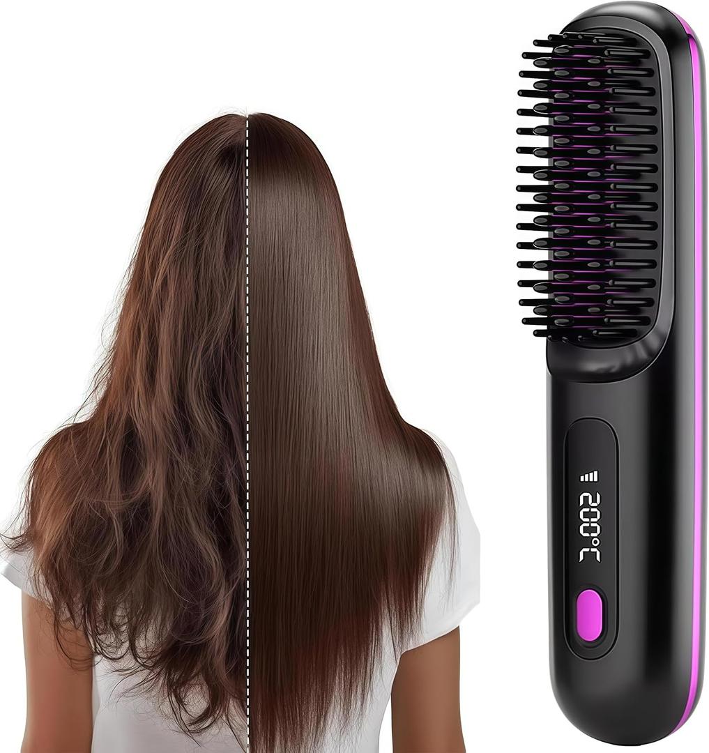 2026 Upgraded Go Brush - Pro for Short Hair - Cordless Straightening Brush with Fast Heat, 3 Temperature Settings, Ionic & Ceramic Care, USB-C Rechargeable for Frizz-Free Styling (Black)