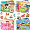 4 Pack DIY Montessori Busy Book for Toddlers, Montessori Quiet Book for Kids, Vehicle Life Skill Farm Dinosaur Preschool Learning Activities Learning & Education Toys