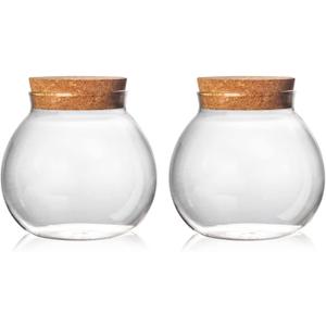 Set of 2 round glass jars with cork lid  17oz wedding candy jar kitchen Storage jar, perfect for tea, biscuits, cereals, flour, beans, spices, coffee beans etc (2PCS)