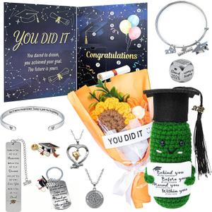 Graduation Gift for Her 2026(Contains 10 Unique Gifts) High School,College and Masters Graduation Gift Baskets,Includes Hand-Woven Cucumbers,Bouquets,Bracelets,Necklaces,Brooches,Etc.
