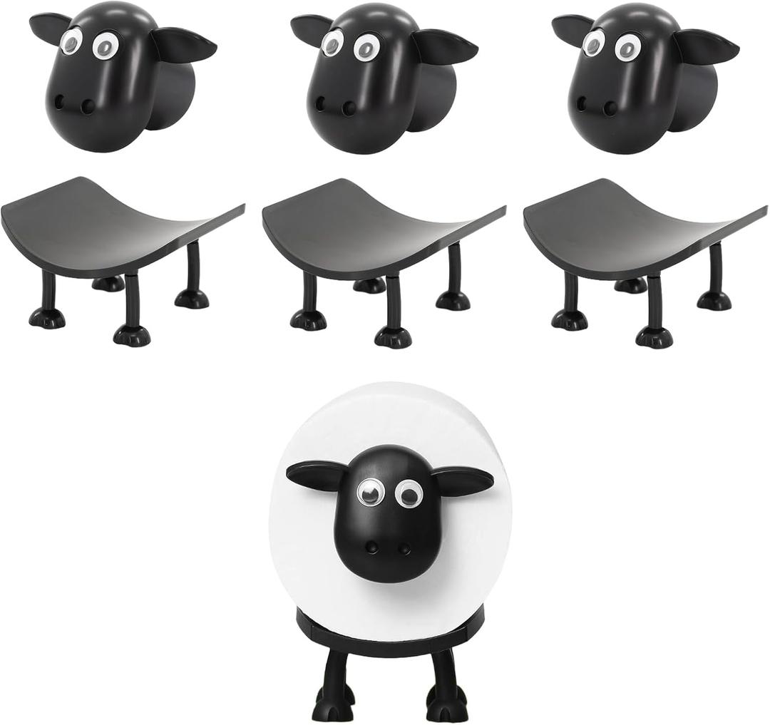 3 Pack Sheep Toilet Paper Roll Holder Set, 3D Printed Black Sheep Design, Cute Organizer for Toilet Paper Storage, Decorative Countertop Accessory for Bathroom Organization