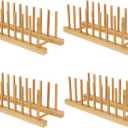 Bamboo Dish Drying Rack Kitchen Cabinet Organizer, Plate Pot Lid Organizer, Wooden Drying Rack Stand Drainer for Dish, Pots, Lids, Bowls, Cups, and Cutting Boards and Books (4PCS)