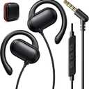 iMangoo 3.5mm Earbuds Wired Over Ear Buds for Kids Women 5FT Long Cord Plug in Headphones Earhook 3.5 mm Jack Corded Earphone Microphone for Airplane Travel Home School Gym Workout Running Sport Black