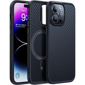 TORRAS Upgraded Stronger Magnetic for iPhone 14 Pro Case, 12 FT Military Grade Drop Tested, Compatible with MagSafe, Scratch Resistant for iPhone 14 Pro Phone Case, Aramid Fiber Back/Black Edge (for iPhone 14 Pro, 3 Aramid Fiber Black)