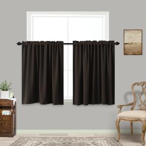 KOUFALL Brown Bathroom Curtains for Window 24 Inch Length Rod Pocket Small Curtains for Kitchen Chocolate Coffee Brown