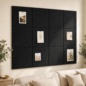 Large Cork Boards for Walls 48" x 36" Self Adhesive Felt Wall Tiles, Ideal for Office Black Bulletin Board, Easy to Install Pin Board Photo Dart Board Wall Protectors