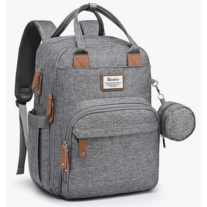 RUVALINO Diaper Bag Backpack-Multifunction Travel Baby Diaper Bag with Changing Pad, Insulated Bottle Holders & Pacifier Case, Large Capacity, Waterproof, Gray