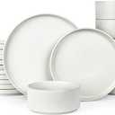 Famiware Star Plates and Bowls Sets, Modern Stoneware Dinnerware Sets for 6, 18-Piece Kitchen Dish Sets - Chip and Scratch Resistant, Microwave and Dishwasher Safe Tableware Set, Matte White (Set(18pcs))