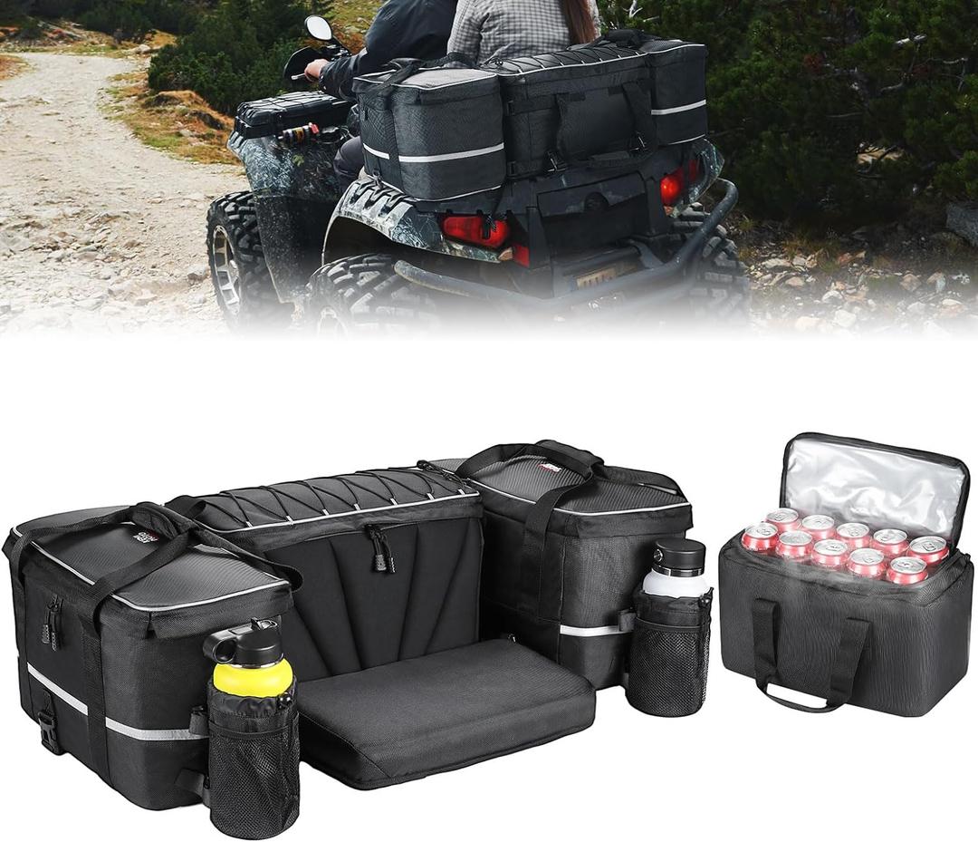 KEMIMOTO ATV Bag, 74L Large ATV Cargo Bag with Cooler Bag, Water-resistant 4 Wheeler Storage Rear Rack Seat Bag Universal Compatible with Polaris Sportman Fourtrax Can Am Kawasaki Artic Cat, Black