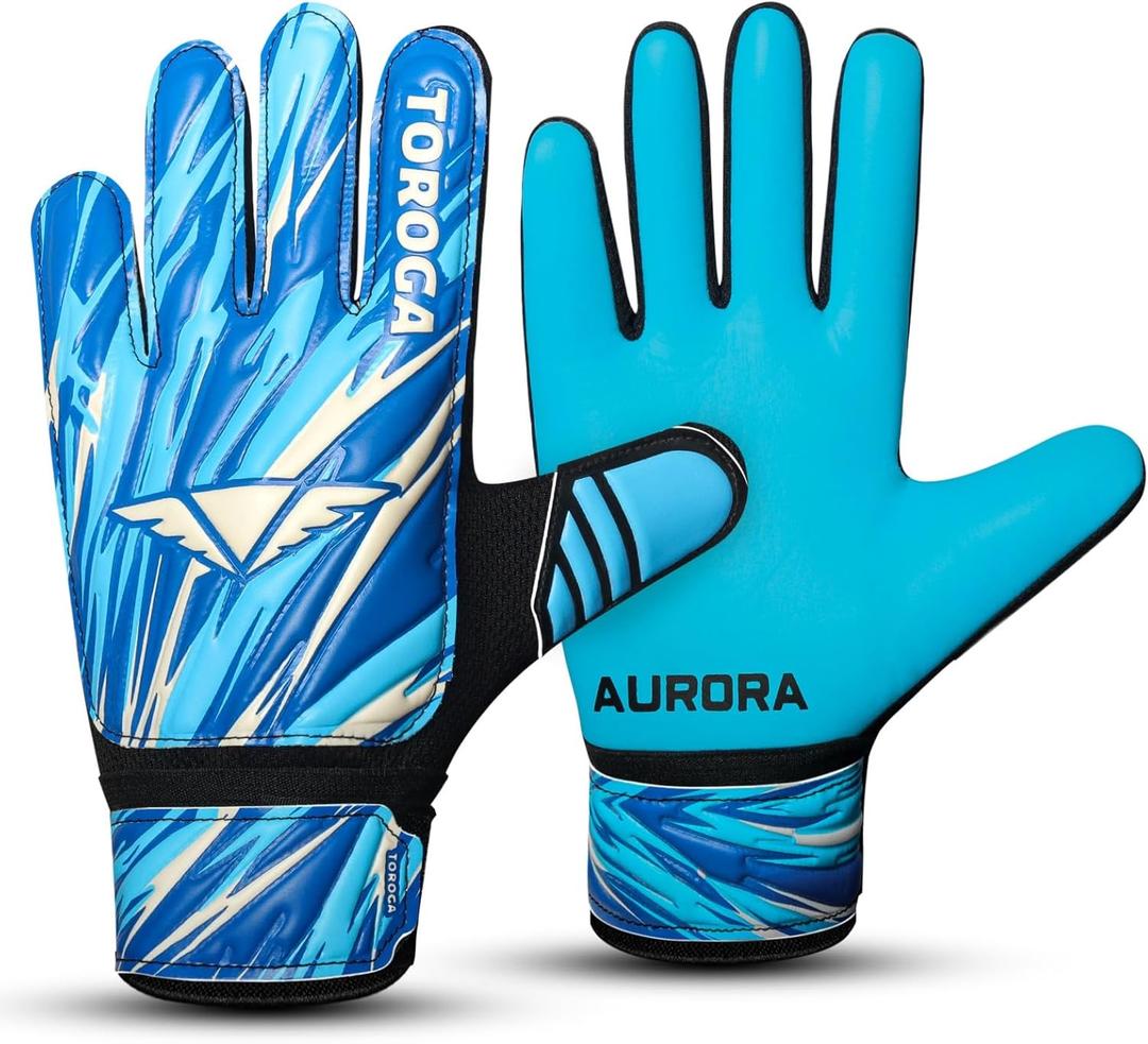 Goalkeeper Gloves Strong Grip Soccer Gloves with Double Waist Protection & Anti-Slip Latex Palm Comfortable for Kids, Youth and Adults for Football Training & Match Play Cyan, 5