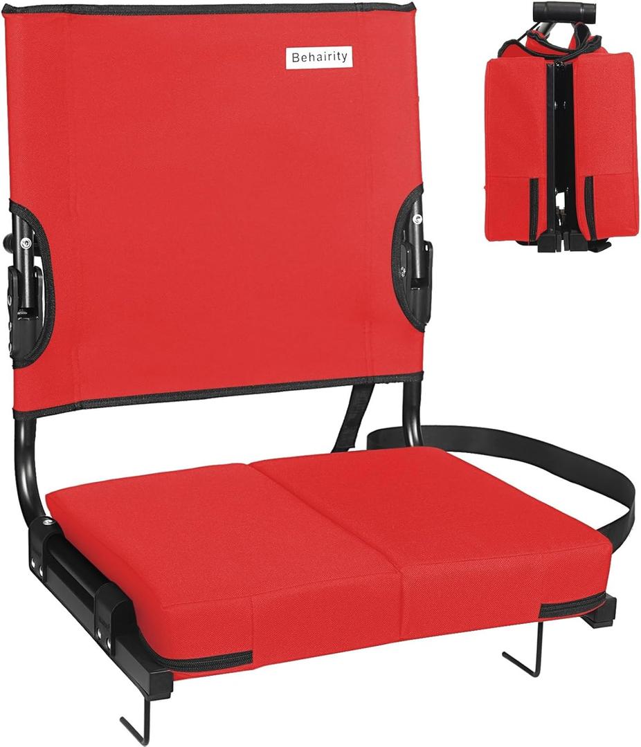 Stadium Seats for Bleachers with Back Support Wide, Portable Bleacher Chairs with Highest Back and Thick Cushion, Folding Padded Stadium Chair for Adults at Sports Events and Concerts. (Red) (Red)