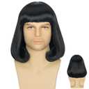 Miss U Hair Men Unisex Black Short Bob Wig with Full Bangs Halloween Costume Cosplay Funny Wigs (Big head)