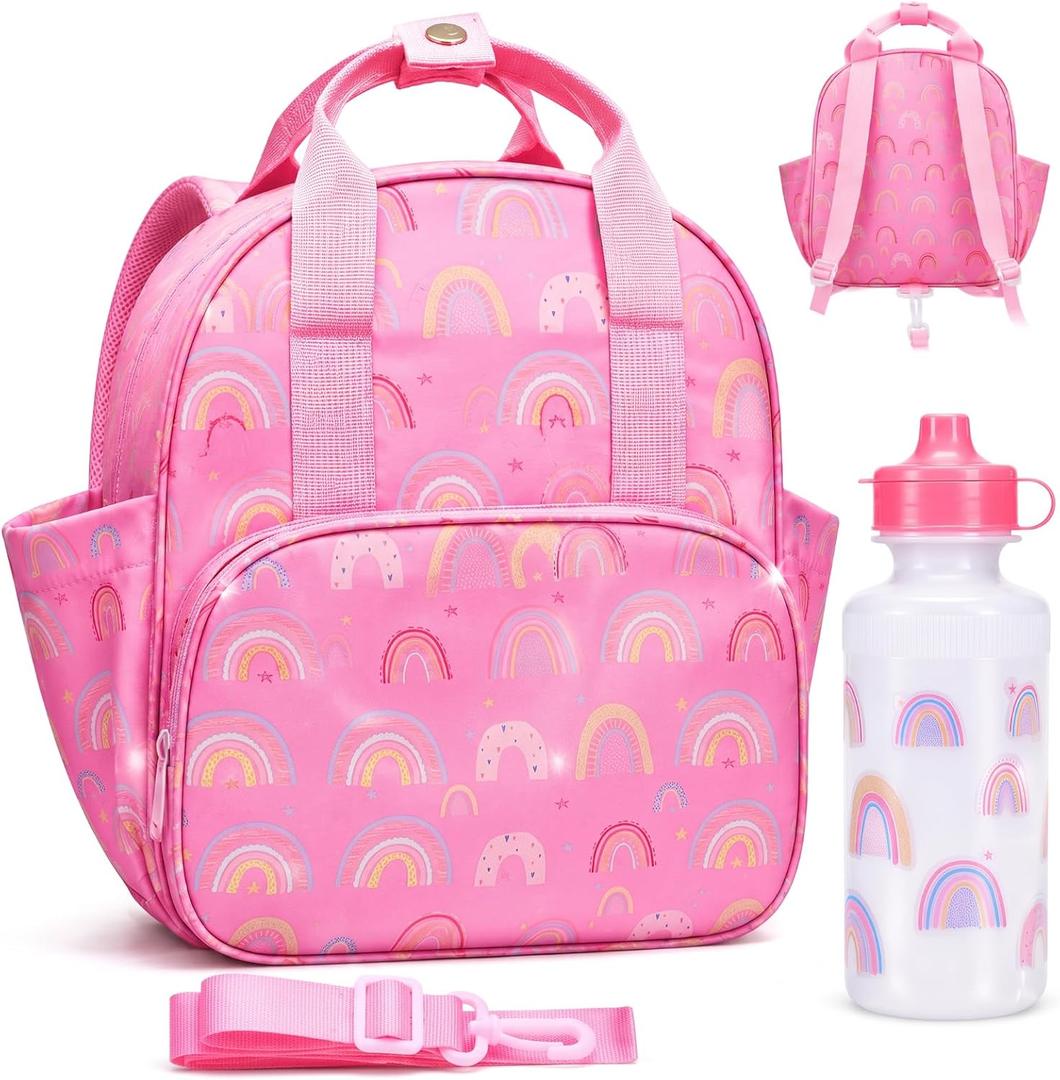 Eccliy Rainbow Toddler Backpack with Leash 12'' Daycare Diaper Bag with and Water Bottle for Girls Preschool Kindergarten Backpack Gifts with Adjustable Shoulder Straps with 2 Large Pockets