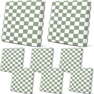 Newwiee Set of 8 Outdoor Stretch Cushion Cover Plaid Patio Chair Cushion Covers Replacement Furniture Couch Sofa Slipcovers Seat Soft Flexibility Protector Washable(Lemon Grass)