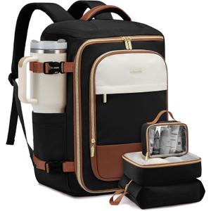 LOVEVOOK 50L Travel Backpack for Women, TSA Approved Carry On Backpack with 3 Packing Cubes, Personal Item Bag Fits 17" Laptop, Water-resistant Carry On Bag for Airplanes (XLarge-4PCS, Black & Brown) LOVEVOOK 50L Travel Backpack for Women, TSA Approved Carry On Backpack with 3 Packing Cubes, Personal Item Bag Fits 17" Laptop, Water-resistant Carry On Bag for Airplanes (XLarge-4PCS, Black & Brown)