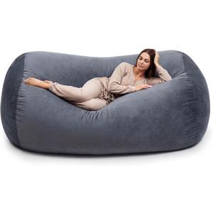 6 ft Bean Bag Chair Cover Only (No Filler) Washable Giant Bean Bag Cover Replacement for Reading Chair or Lounger, Charcoal