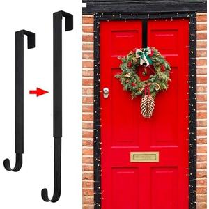 Pseutio Wreath Hanger for Front Door, Adjustable 15 to 25 Inches Wreath Hangers, 20 lbs Larger Door Upgrade Wreath Hanger, Christmas (Black)
