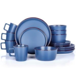 GOOD ALWAYS Plates and Bowls Sets, 16 Pieces Dinnerware Sets, Service For 4, Blue