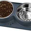 Dog Food Bowl with Mat Double No Spill No Mess Stainless Steel Dog Bowls Easy to Clean Non-Skid Design, Perfect for Medium Breeds, Blue