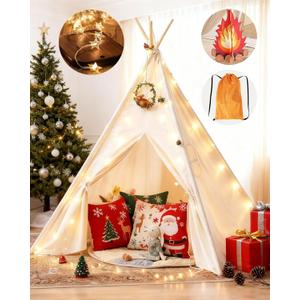 Tiny Land Teepee Tent for Kids with Star Lights, Foldable Play Tent for Girls & Boys, Washable Indoor Toddler Tent, Cozy Warm Reading Nook & Room Decor
