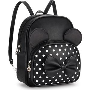 Mini Backpack for Girls Women Cute Bowknot Polka Dot Small Mouse Backpack for Kid Toddler Purse Shoulder Bag Daypacks (Black)