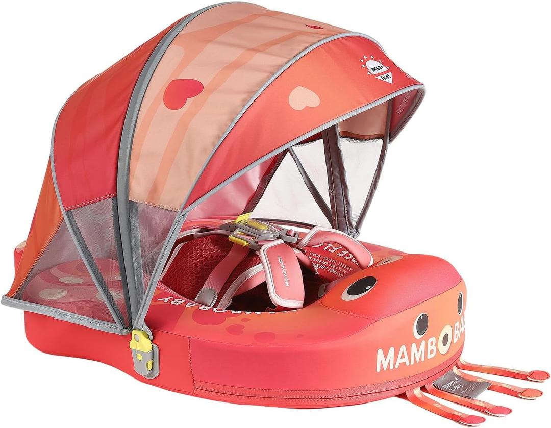 Mambobaby Float Non-Inflatable Baby Float with Canopy, Five-Point Safety System, 3D Canopy(Detachable) UPF 50+, Baby Pool Floats for 3-24 Months, Dual-Mode Toddler Swim Floaties