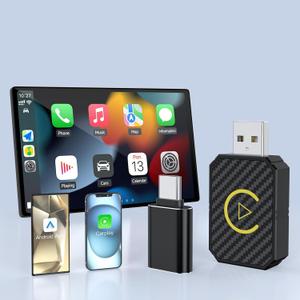 2025 Upgraded Mini Android Auto and Wireless CarPlay Adapter Convert Factory Wired to Wireless Dongle, USB CarPlay Wireless Stick Android Auto Adapter for iOS 12+/Android No Delay
