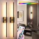 Battery Operated Wall Sconce Set of 2, Wireless Wall Light with Remote Control, 10000mAh Rechargeable Wall Sconce Up to 70 hrs of Lighting Time, RGB Dimmable Wall Lamp for Bedroom Hallway, 360Rotate (Black)