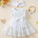 Renotemy Newborn Baby Girl Lace Romper Infant Summer Boho Flower Tulle Dress Party Gifts Newborn Photography Outfits (White)
