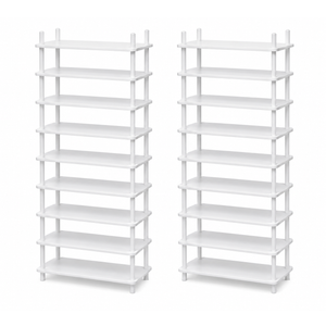 Vertical Tall Shoe Rack Organizer for Entryway -8 Tier Free Standing Slim Narrow Bamboo Wood Corner Stackable Shoe Boots Storage Stand Small Spaces for Closet Garage Cloakroom Living Room (White), Set Of 2