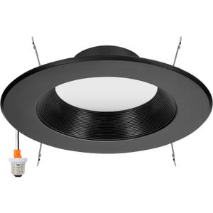 Maxxima 5 in. & 6 in. 5 CCT Retrofit Recessed LED Downlight - 1100 Lumens, E-26 Quick Connect, 5 CCT 2700K/3000K/3500K/4000K/5000K, Dimmable, Ceiling Light Fixture for Kitchen or Hallway, Black Trim