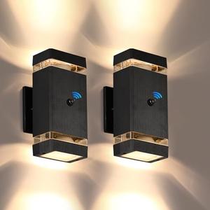 futxnziey Outdoor Wall Lights 2 Packs, Aluminum Up and Down Outdoor Lights, Modern Black Wall Sconce with Dusk to Dawn Sensor Exterior Wall Light for Porch Patio Door
