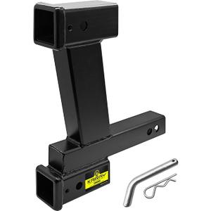 KAIRAY Trailer Dual Hitch Extender Adapter with 2-inch & 10-inch Riser/Drop, fit for 2" Receiver, 2-inch Solid Shank, 10000lbs Towing Capacity