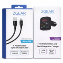 Set 6 Foot Braided Nylon Micro Black Chrome USB Charge/Sync Cable And FM Transmittera and Fast Charge Car Charger