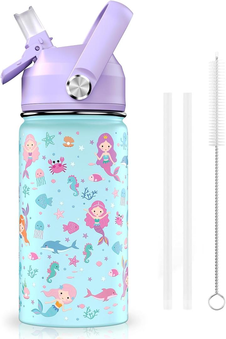 18oz Kids Insulated Water Bottle with Straw Lid - 18/8 Stainless Steel Kid Cup BPA-FREE Travel Tumbler Double Wall Vacuum Leak Proof Portable Toddler Water Bottle