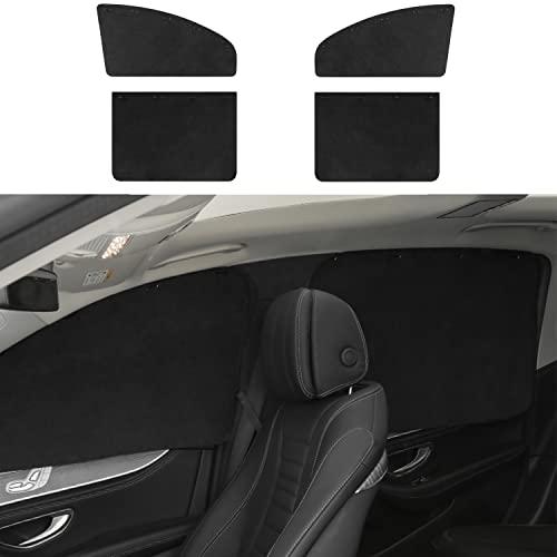 MEEWOO Car Side Window Sun Shades Curtains, Suction Cup Hanging Retractable Blackout Suede UV Protection Privacy Sunshades Sedan SUV Van Truck Accessories for Sleeping Camping(Black, Front&Back 4pcs)
