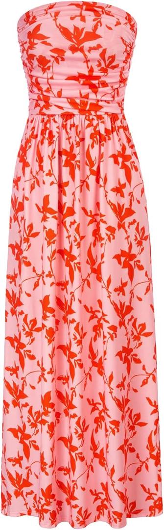 GRACE KARIN Women Strapless Dress Casual Loose Ruched Long Maxi Dress with Pockets, XXL