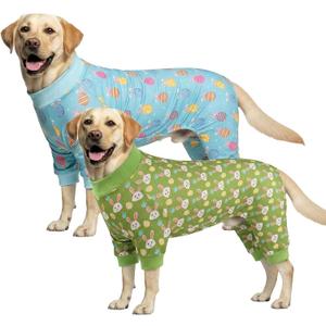 2-Pack Easter Dog Pajamas Pet Jumpsuits Puppy Pjs with Easter Egg Bunny Patterns Dog Rabbit Onesie Breathable Jammies Rabbit Costume Outfit Clothes for Small Medium Large Dogs XXL