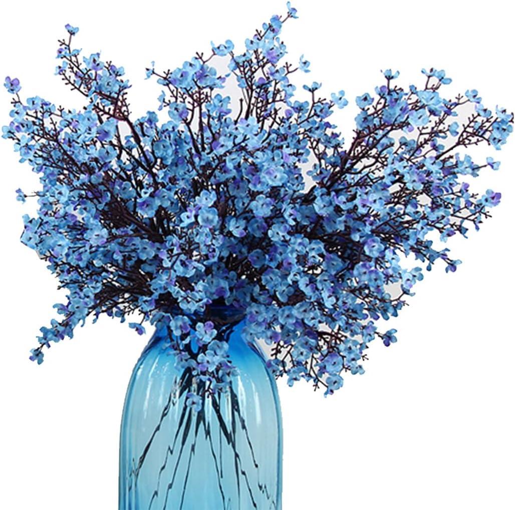 JAKY-Global Babys Breath Fabric Cloth Artificial Flowers 6 Bundle European Fake Silk Plants Decor Wedding Party Decoration Bouquets Real Touch DIY Home Garden(Blue)