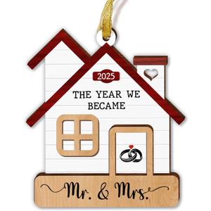 GOSSBY Wedding Ornament 2025 - The Year We Became Mr Mrs - Newlywed, Just Married Gift for Couple - First Christmas Wedding Gift for Newlyweds, Bride, Groom - Bridal Shower Wooden Xmas Decoration