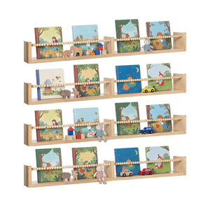 Novabright Set of 4 Nursery Book Shelves for Kids Rooms, 32 Inches Hanging Book Shelf Wooden Beaded Nursery Shelves for Bookshelf Wall Child's Room Shelving, Bedroom and Study Room